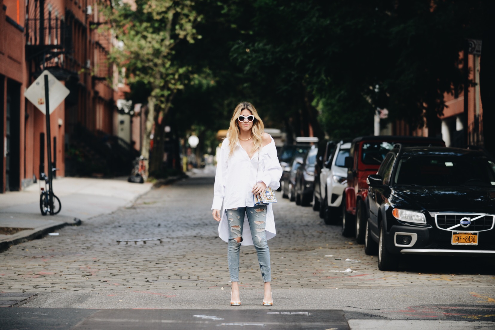White Shirt Denim Pants