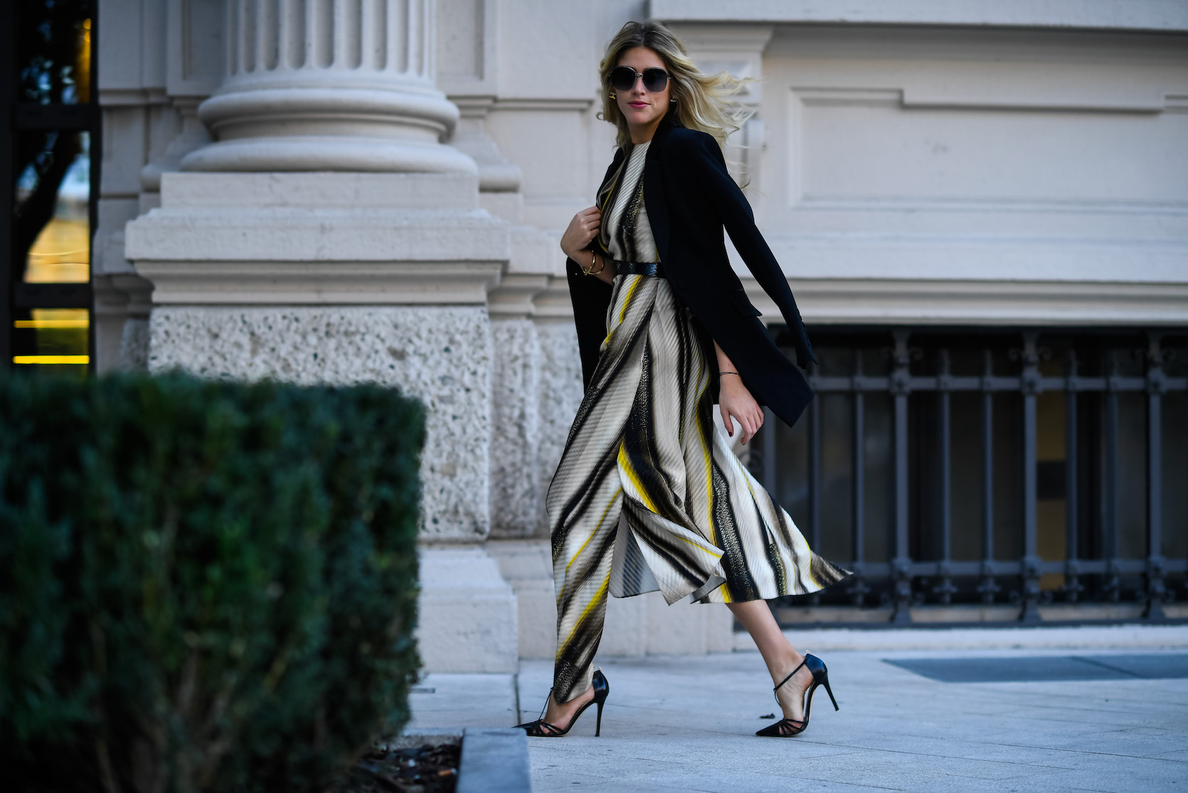 Running around  in a yellow dress